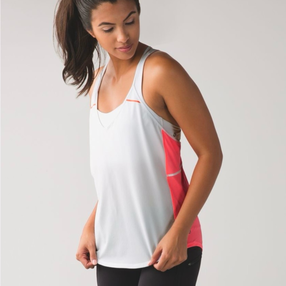 Lululemon breezy singlet in white and grapefruit